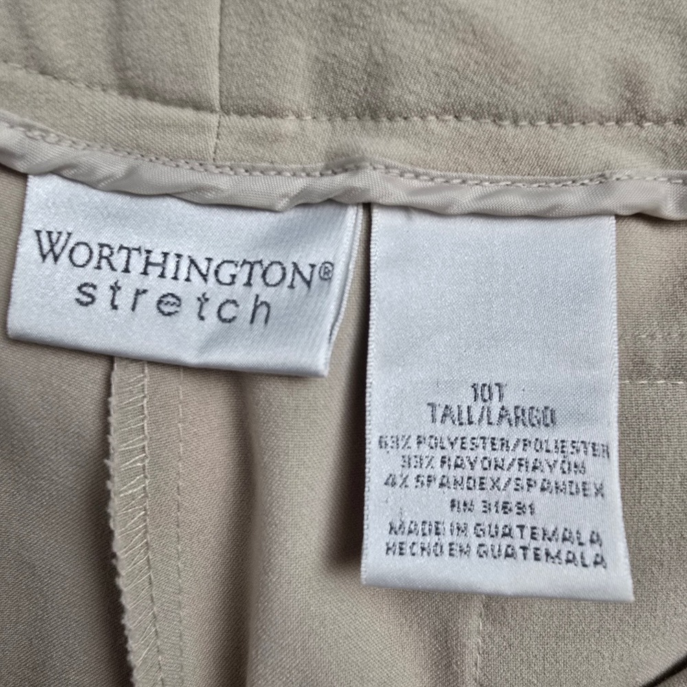 Worthington Stretch Dress Pants Womens 10T Tall Beige Tan Straight Leg Trousers - Picture 5 of 13